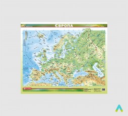 фото - Європа. Фізична карта, 1:12 000 000 (ламінована, на планках)