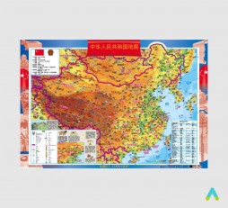 фото - Китай. Навчальна загальногеографічна карта (на картоні, на планках) (китайська мова)