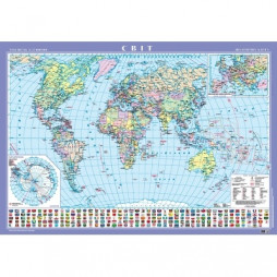 фото - Політична карта світу м-б 1:22 000 000 картон НАВЧАЛЬНА на планках