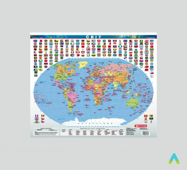Світ. Політична карта, 1:70 000 000 (на планках ламінована) - фото