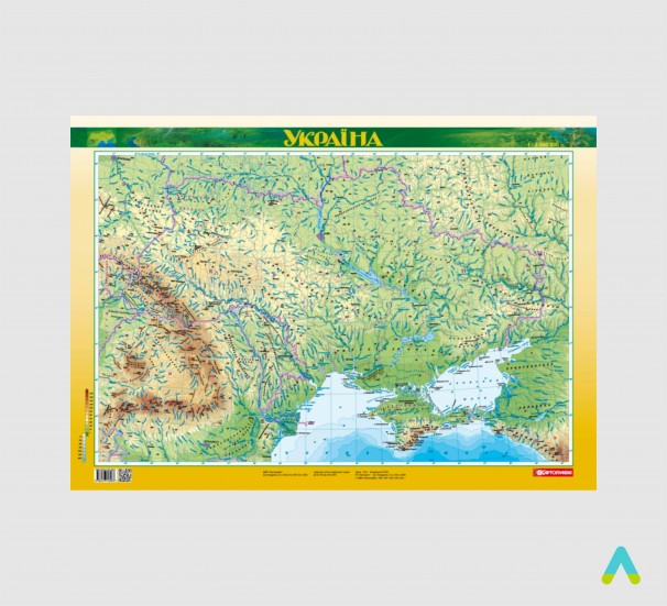 Україна. Фізична карта, 1:2 500 000 (ламінована, на планках) - фото