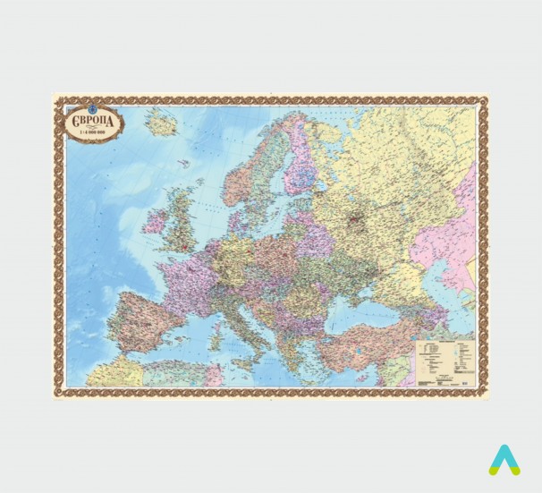 Європа. Політична карта, 1:4 000 000 (на картоні) - фото