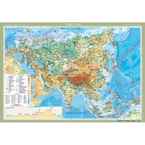 Євразія. Фізична карта м-б 1:10 000 000 картон ламінована. - фото