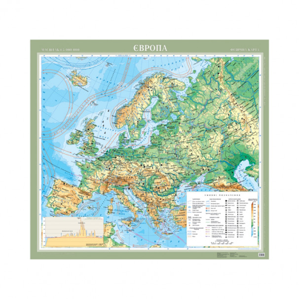 Європа.Фізична картон ламінована на планках м-б 1:5 000 000 - фото