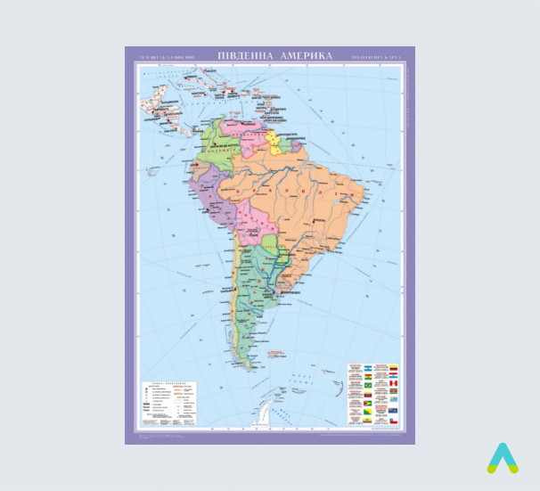 Америка Південна політична на планках м-б 1:8 000 000 - фото
