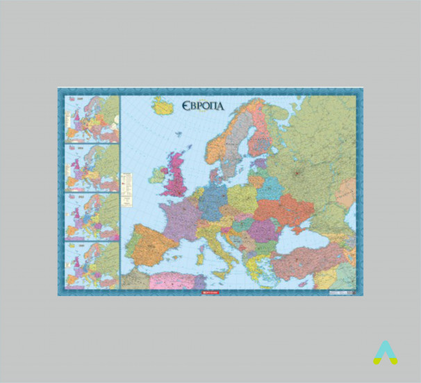 Європа. Політична (з врізками) м-б 1:4 150 000 картон на планках.  - фото